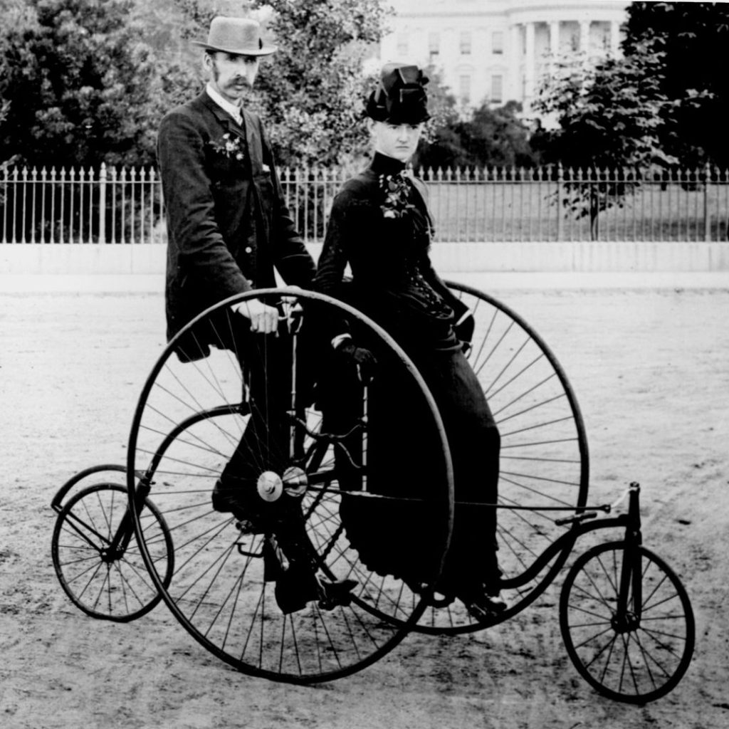 Wooden draisine (around 1820), the earliest two-wheeler
